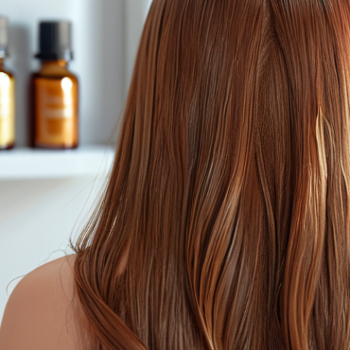 Home 4 ** A close-up shot showcasing healthy, shiny hair, highlighting the effects of hair serum. Perhaps include some argan oil or a similar ingredient in the background.
**