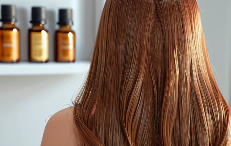 ** A close-up shot showcasing healthy, shiny hair, highlighting the effects of hair serum. Perhaps include some argan oil or a similar ingredient in the background.
**